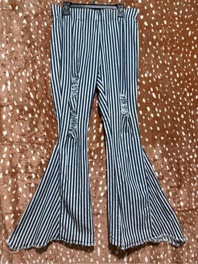 Lucky & Blessed Navy and White Striped Flare Pants